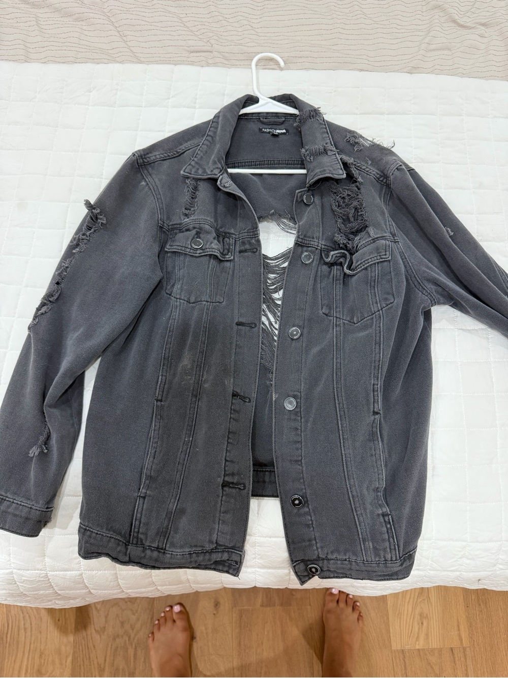 Y2K, Distressed Charcoal Denim Jacket